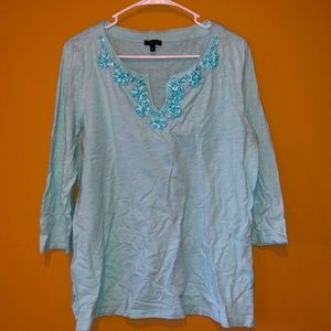 Talbots Light Blue 3/4 Sleeve Shirt Size XL